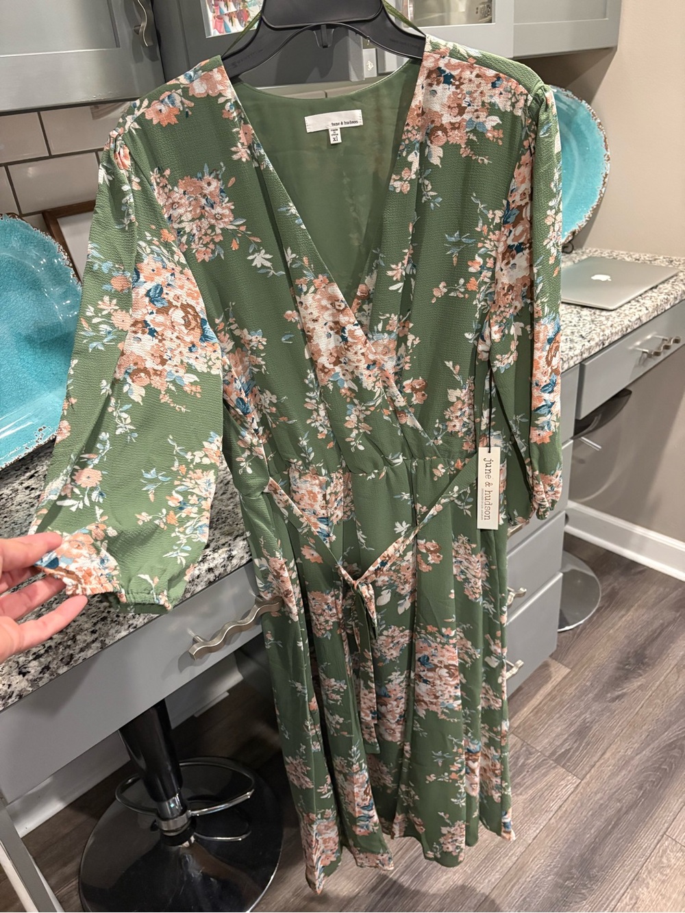 june & hudson Olive Green Floral Wrap Dress